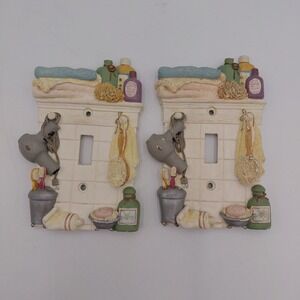 2 Vtg Raised Wall Switch Plate Outlet Cover 3D Bathroom Tools Kitchy Whimsical